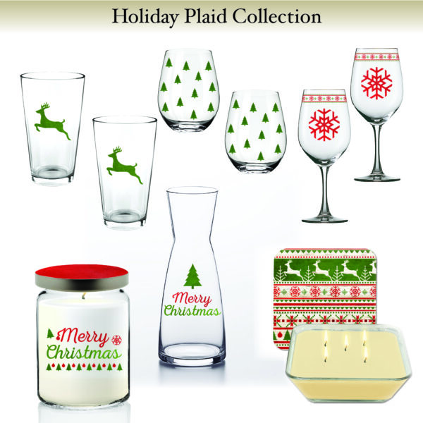 Holiday Plaid Collection ~ Glassware and Soy Candle 9 Piece Set