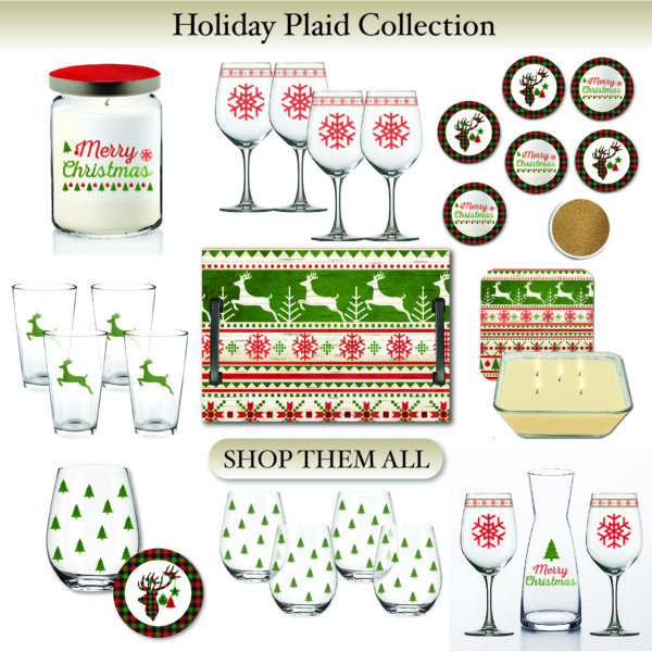 Holiday Plaid Collection ~ Glassware and Soy Candle 9 Piece Set - Image 8