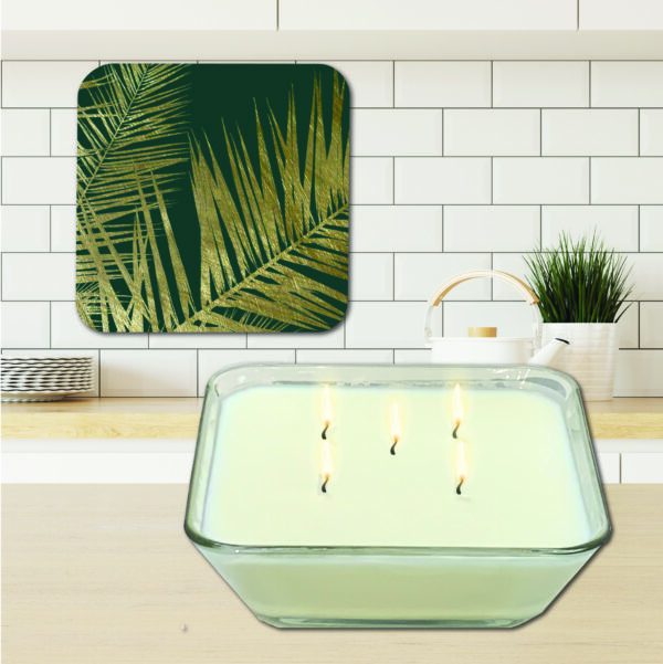 Jeweled Fronds Candle Collection ~ Evergreen Mist 20oz Soy Candle & Artboard Lid Set