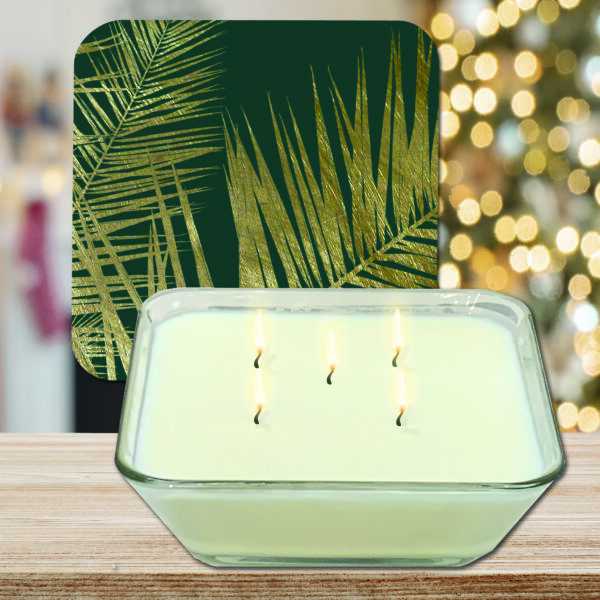 Jeweled Fronds Candle Collection ~ Evergreen Mist 20oz Soy Candle & Artboard Lid Set - Image 3