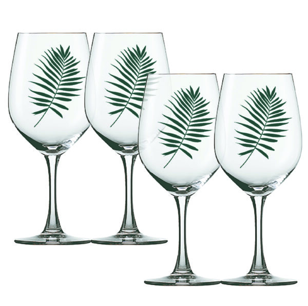 Jeweled Fronds Glassware Collection ~ 14oz Crystal Wine Glasses - Set of 4