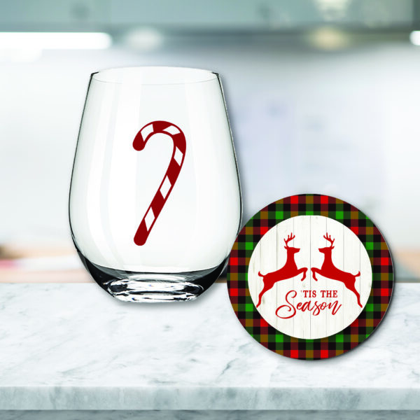 'Tis the Season Collection ~ 16oz Stemless Wine Glass and Coaster Set - Image 3