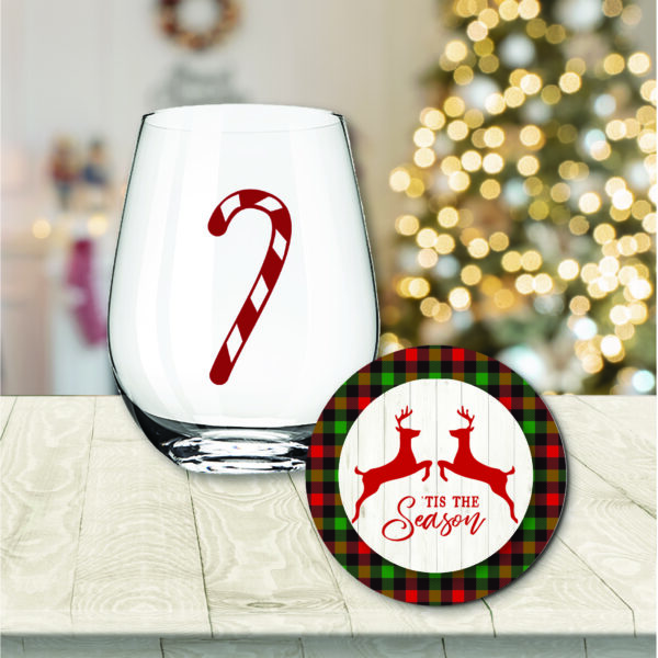 'Tis the Season Collection ~ 16oz Stemless Wine Glass and Coaster Set - Image 2