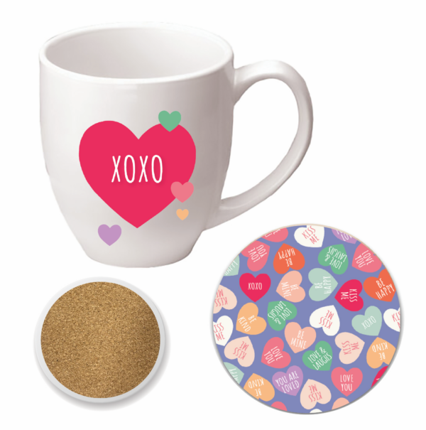 Candy Hearts XOXO 16 oz Mug & Coaster Set