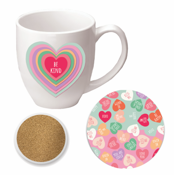 Candy Hearts Be Kind Heart 16 oz Mug & Coaster Set