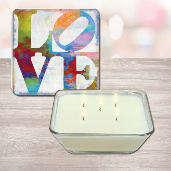 Stacked LOVE Vanilla Bliss 20oz Soy Wax Candle & Artboard Lid Set - Image 3