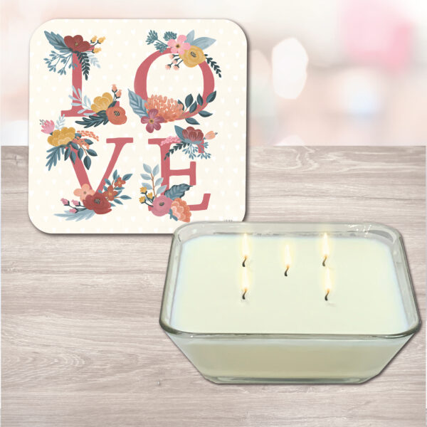 Stacked Floral LOVE Wildflower Bouquet 20oz Soy Wax Candle & Artboard Lid Set - Image 3