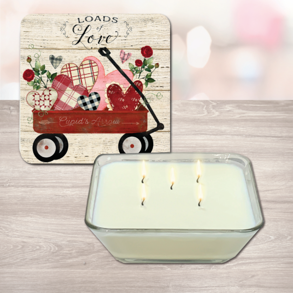 Wagon Fill of Love Chocolate Dipped Strawberries 20oz Soy Wax Candle & Artboard Lid Set - Image 3