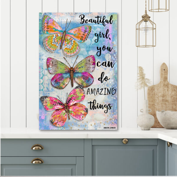 Jennifer Lambein ~ Beautiful Girl Butterfly Trio Gallery-Wrapped Canvas - Image 3