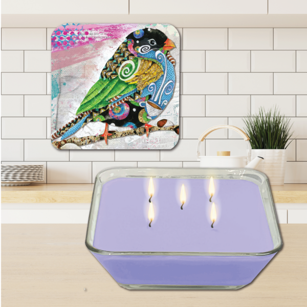 Jennifer Lambein 🌸 Swirly Bird ~ Blueberry Muffins 20oz Soy Wax Candle & Artboard Lid Set