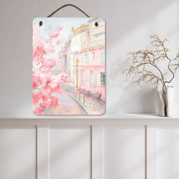 Carolina Cozy Pick 🐝🌺~Pink Blossoms City Scene 12x16" Artboard with Twine Rope - Image 2