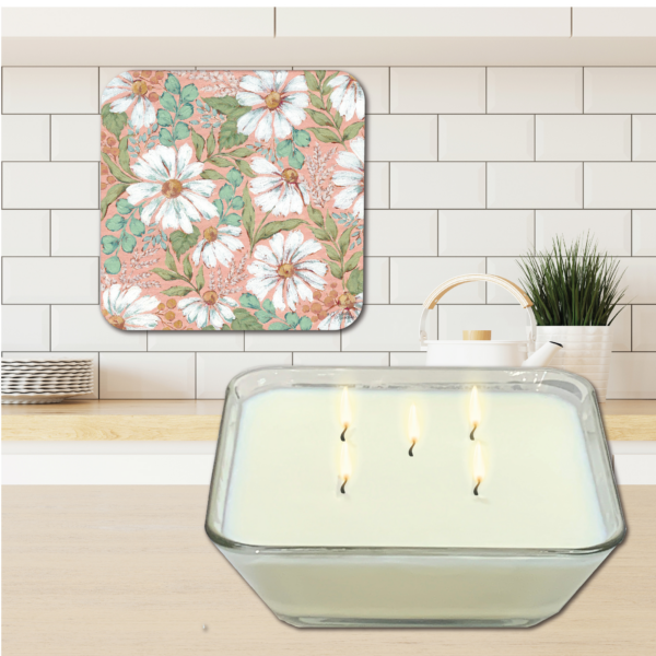 Carolina Cozy Pick 🐝🌺~Daisies ~ Vanilla Rose Bliss 20oz Soy Wax Candle & Artboard Lid Set