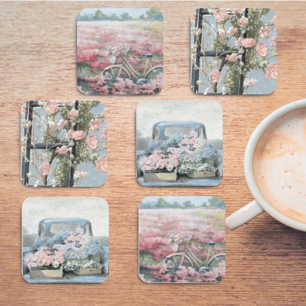 Carolina Cozy Pick 🐝🌺~ Floral Blush 4" Square Ceramic Coasters - 6 Piece Set - Image 2