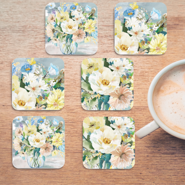 Carolina Cozy Pick 🐝🌺~ A Floral Bunch 4" Square Ceramic Coasters - 6 Piece Set - Image 2