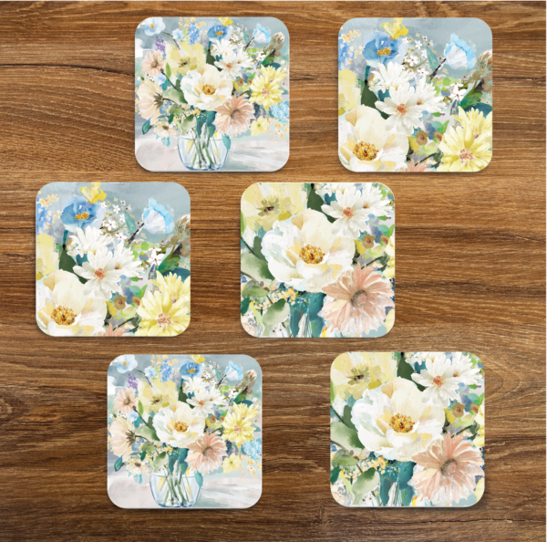 Carolina Cozy Pick 🐝🌺~ A Floral Bunch 4" Square Ceramic Coasters - 6 Piece Set - Image 3