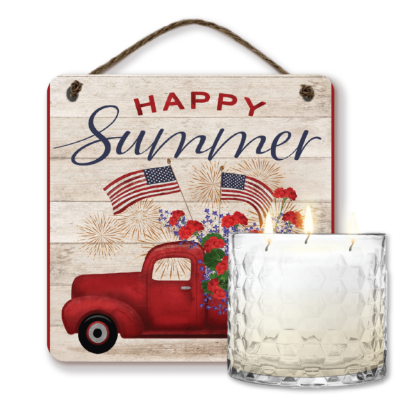 13.5oz Citronella Soy Wax Candle & 12" Happy Summer Red Truck Artboard Patio Set