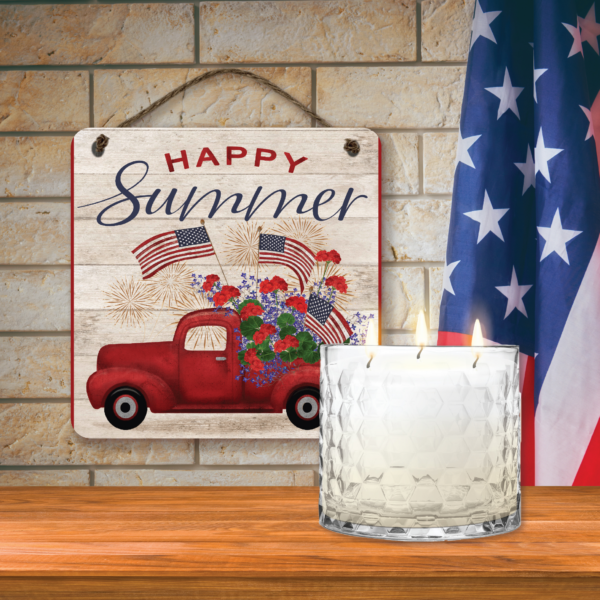 13.5oz Citronella Soy Wax Candle & 12" Happy Summer Red Truck Artboard Patio Set - Image 3