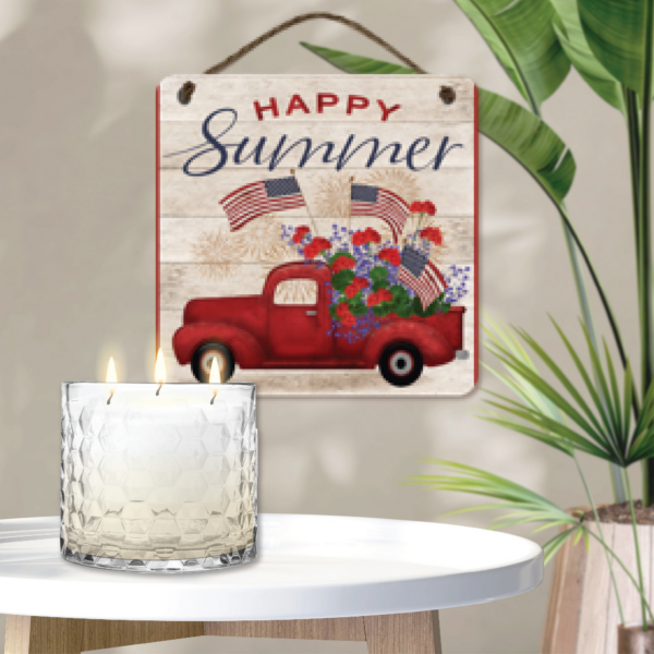 13.5oz Citronella Soy Wax Candle & 12" Happy Summer Red Truck Artboard Patio Set - Image 2