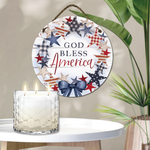 13.5oz Citronella Soy Wax Candle & 12" God Bless America Wreath Artboard Patio Set - Image 2
