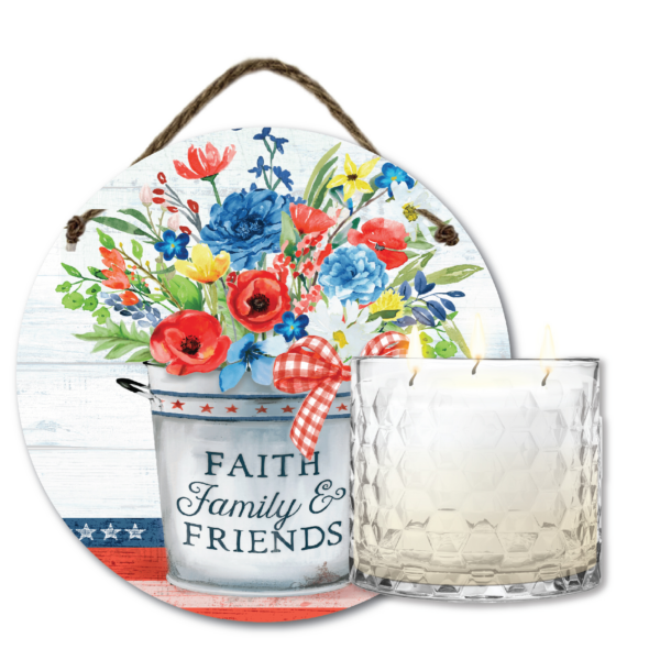 13.5oz Citronella Soy Wax Candle & 12" Faith, Family & Friends Artboard Patio Set
