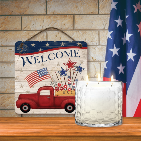 13.5oz Citronella Soy Wax Candle & 12" Happy Summer Red Truck Artboard Patio Set - Image 3
