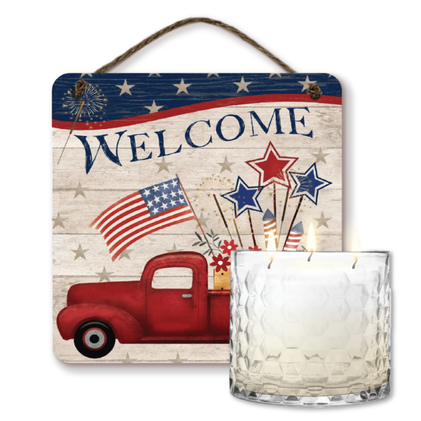 13.5oz Citronella Soy Wax Candle & 12" Happy Summer Red Truck Artboard Patio Set