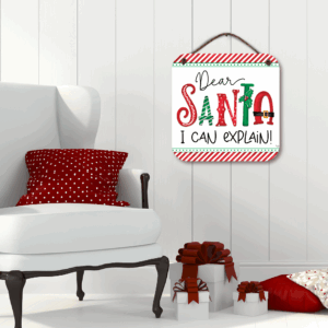 Dear Santa 15x15" Wooden Wall Art with Twine