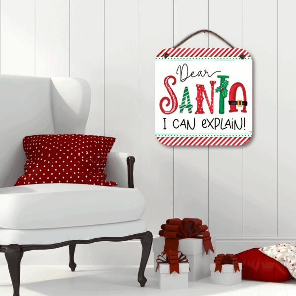 Dear Santa 15x15" Wooden Wall Art with Twine
