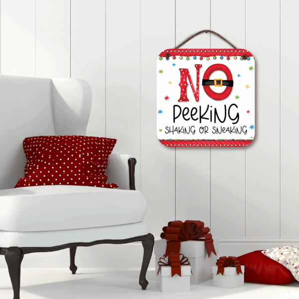 No Peeking 15x15" Wooden Wall Art with Twine - Image 2