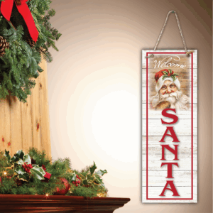 Welcome Santa 7x20" Wooden Wall Art with Twine