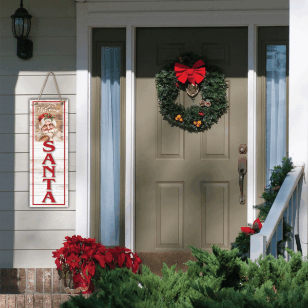 Welcome Santa 7x20" Wooden Wall Art with Twine - Image 2
