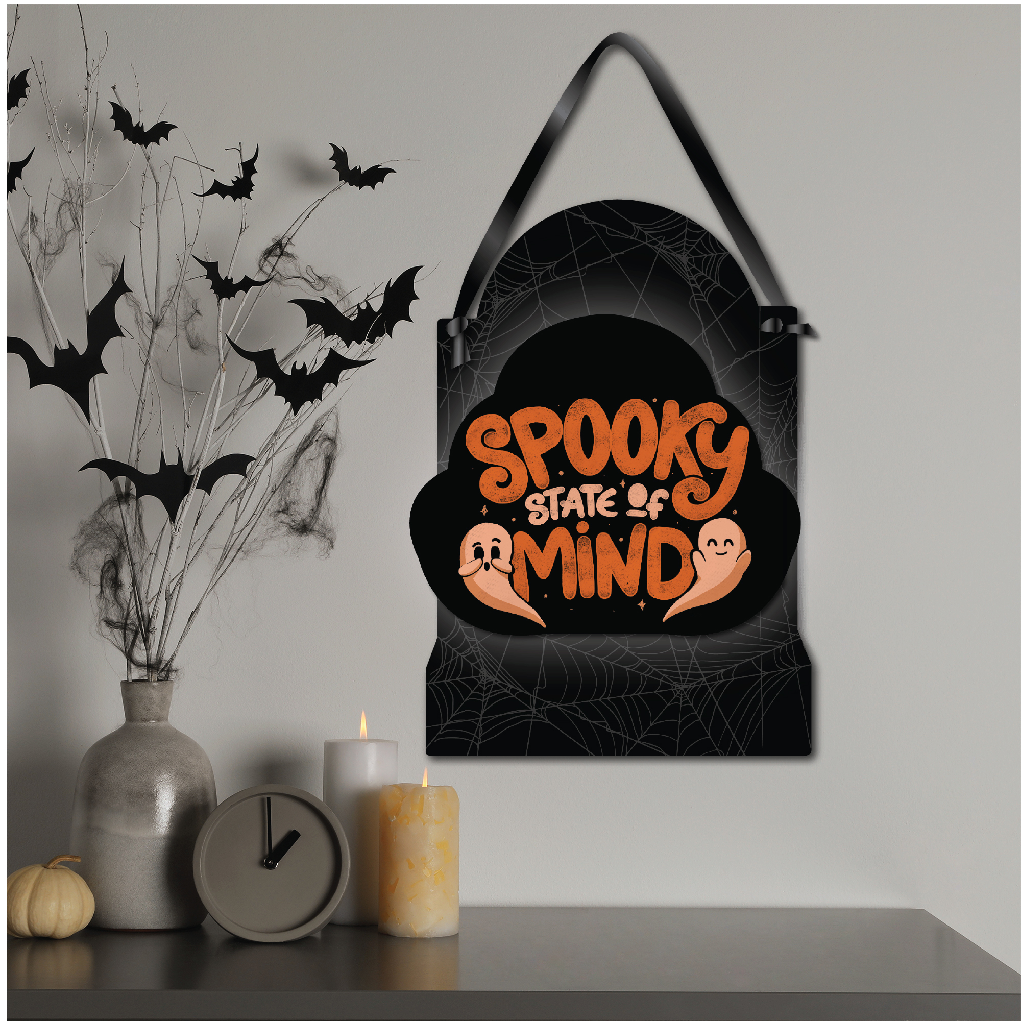 Spooooooky State Of Mind ~ 12x16" Wooden ArtBoard Wall Decor with Black Velvet Ribbon