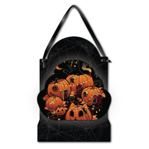 Pumpkin House Halloween Hanging ArtBoard with Black Ribbon