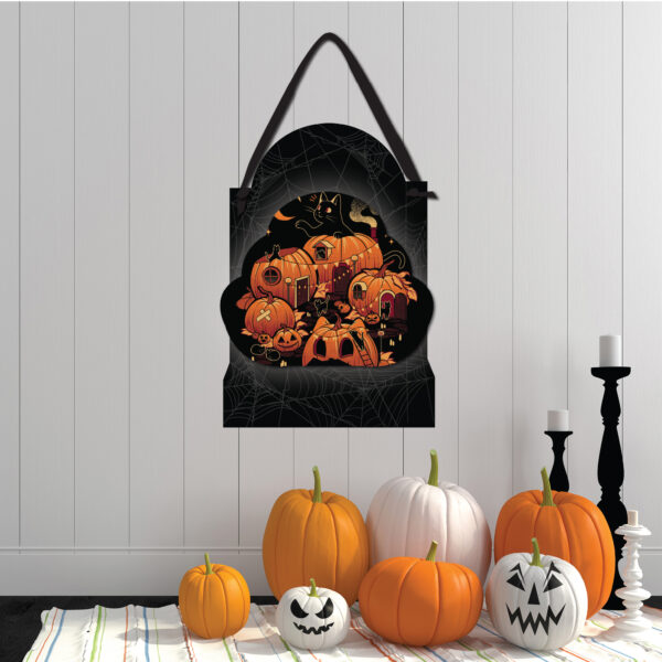 Pumpkin House Halloween Hanging ArtBoard with Black Ribbon - Image 2