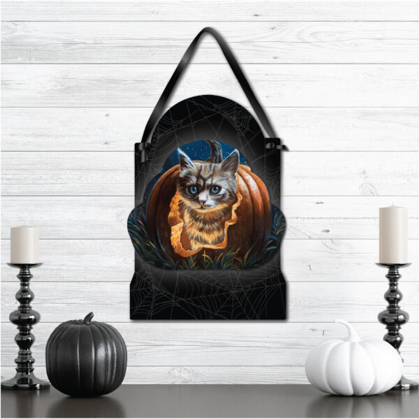 The Great Pumpkin Escape ~ 12x16" Wooden ArtBoard Wall Decor with Black Velvet Ribbon - Image 2