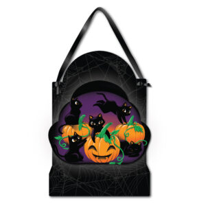 Jack-O-Lantern Mischief ~ 12x16" Wooden ArtBoard Wall Decor with Black Velvet Ribbon