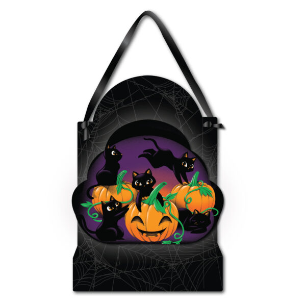 Jack-O-Lantern Mischief ~ 12x16" Wooden ArtBoard Wall Decor with Black Velvet Ribbon