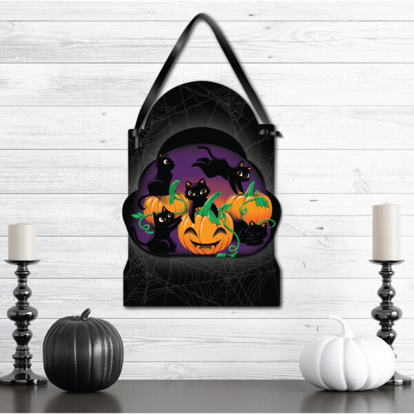 Jack-O-Lantern Mischief ~ 12x16" Wooden ArtBoard Wall Decor with Black Velvet Ribbon - Image 2