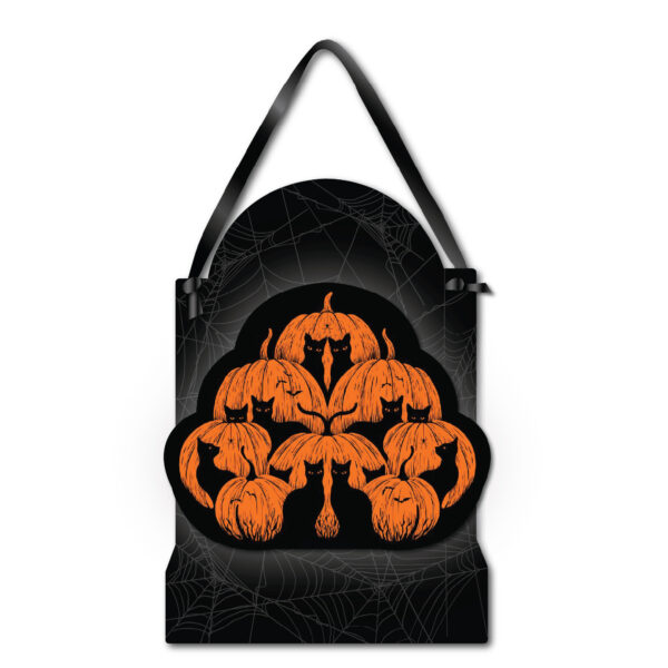 Pumpkin Cats 12x16 Hanging ArtBoard with Black Ribbon