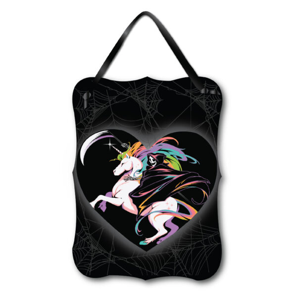 Death Unicorn 12x16 Hanging ArtBoard with Black Ribbon