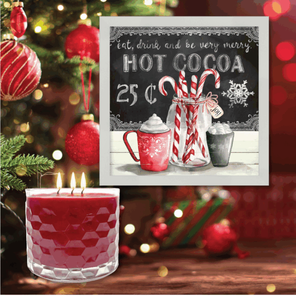 Hot Cocoa & Peppermint 12″ Framed Artboard & 3-Wick 13.5oz Candy Cane Soy Wax Candle Set - Image 5