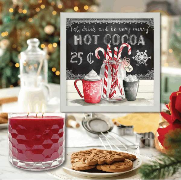 Hot Cocoa & Peppermint 12″ Framed Artboard & 3-Wick 13.5oz Candy Cane Soy Wax Candle Set - Image 4