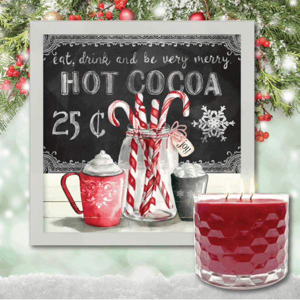 Hot Cocoa & Peppermint 12″ Framed Artboard & 3-Wick 13.5oz Candy Cane Soy Wax Candle Set - Image 3