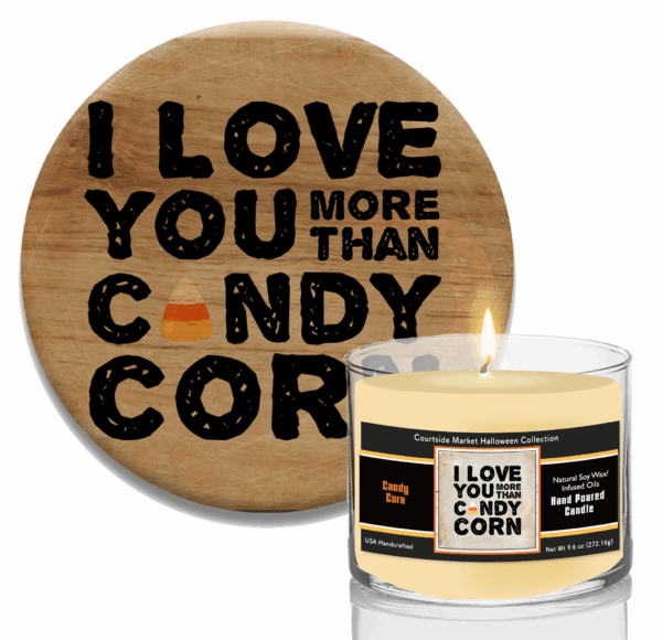 I Love You More Than Candy Corn ~ 9.6oz Candy Corn Fragrant Soy Wax Candle & 8" Wooden Artboard Wall Decor - Image 2