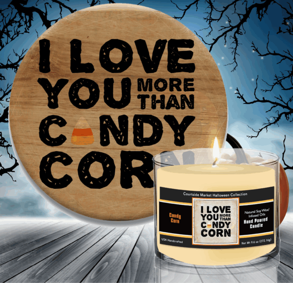 I Love You More Than Candy Corn ~ 9.6oz Candy Corn Fragrant Soy Wax Candle & 8" Wooden Artboard Wall Decor