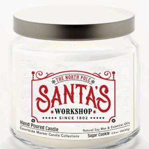 Santa's Workshop 12.8oz Sugar Cookie Soy Wax Candle Glass Jar with Silver Metal Lid
