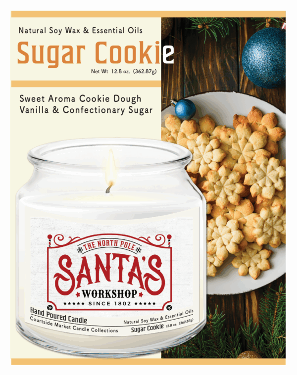 Santa's Workshop 12.8oz Sugar Cookie Soy Wax Candle Glass Jar with Silver Metal Lid - Image 3