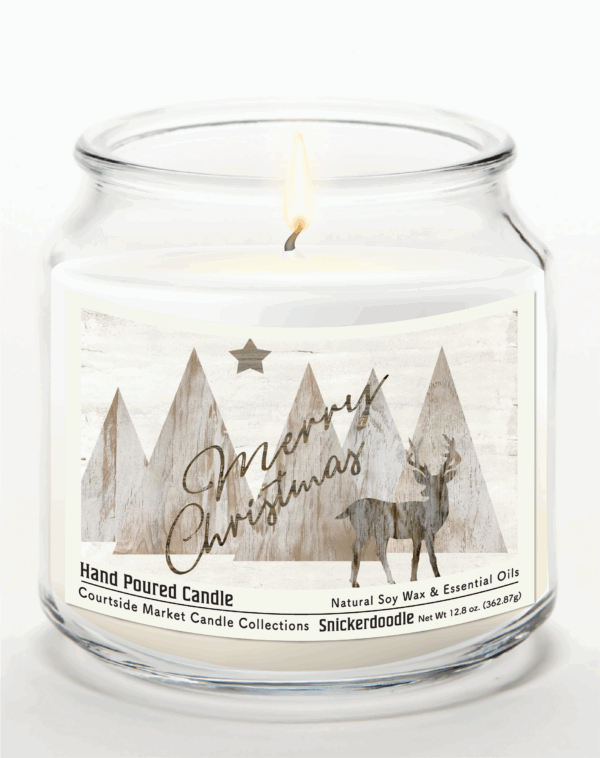 Merry Christmas Deer Snickerdoodle 12.8oz Soy Wax Candle Glass Jar with Brushed Silver Metal Lid - Image 2