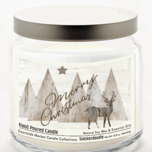 Merry Christmas Deer Snickerdoodle 12.8oz Soy Wax Candle Glass Jar with Brushed Silver Metal Lid