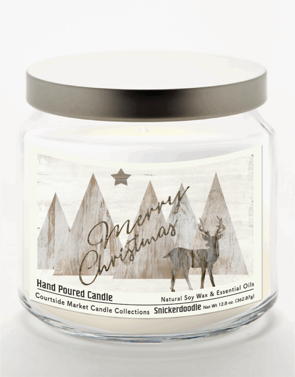 Merry Christmas Deer Snickerdoodle 12.8oz Soy Wax Candle Glass Jar with Brushed Silver Metal Lid